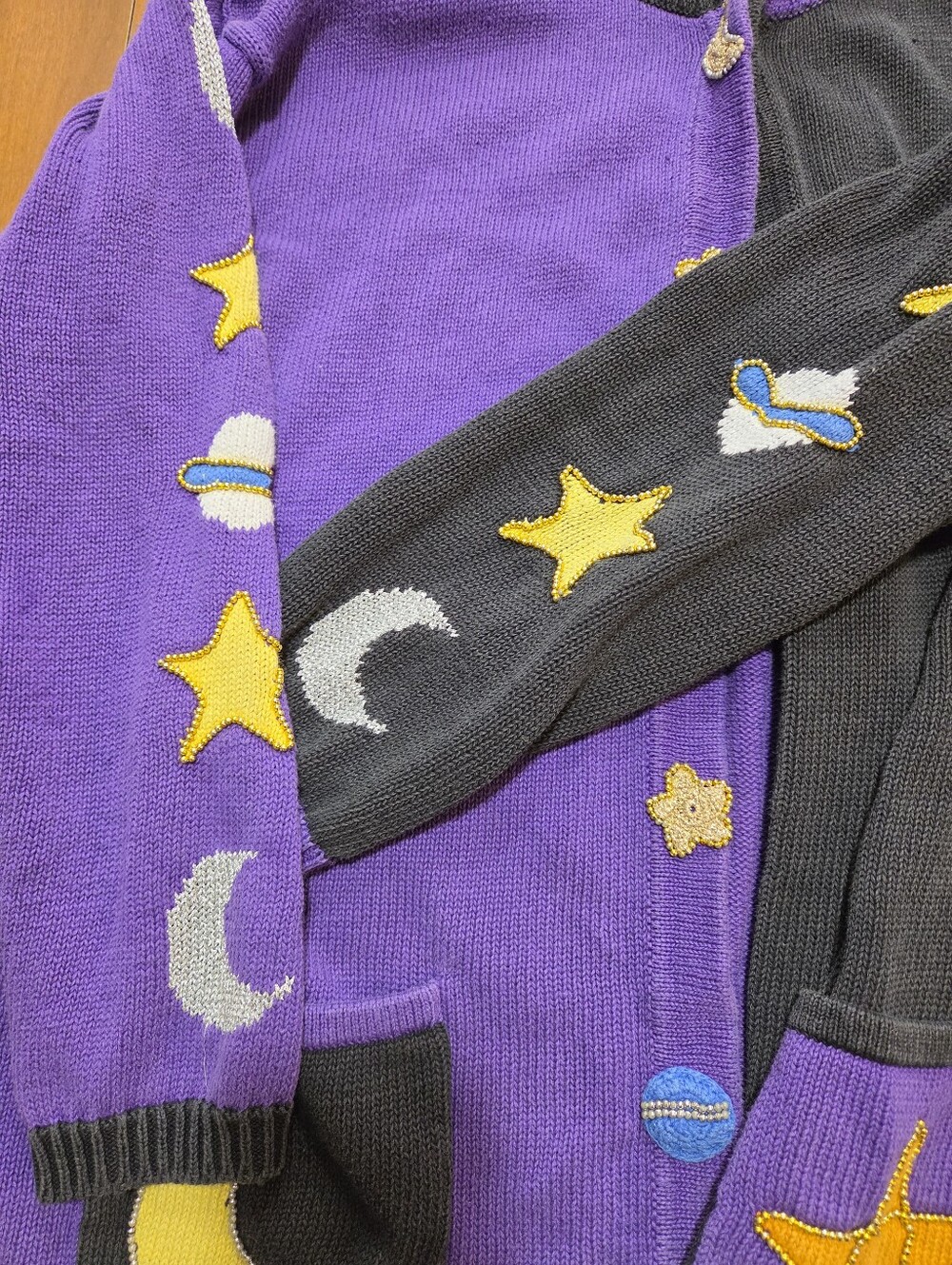 Storybook Knits Sweaters Celwstial Moon Stars Large Purple Black - Picture 5 of 12